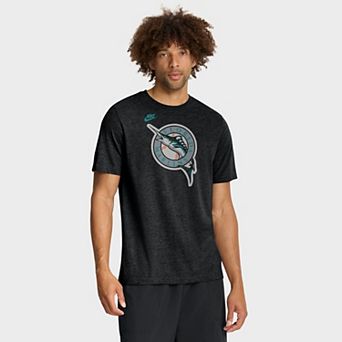 Men's Nike Heather Black Florida Marlins Cooperstown Logo Tri-Blend T-Shirt