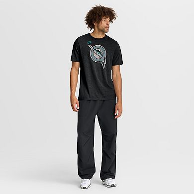 Men's Nike Heather Black Florida Marlins Cooperstown Logo Tri-Blend T-Shirt