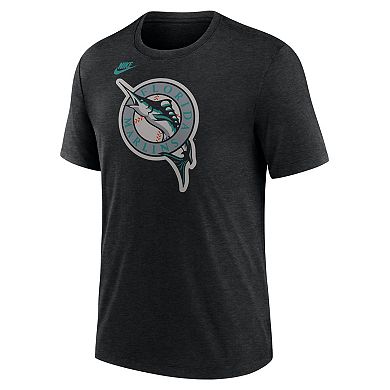 Men's Nike Heather Black Florida Marlins Cooperstown Logo Tri-Blend T-Shirt