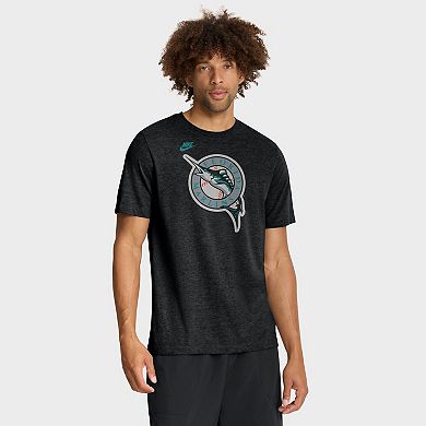 Men's Nike Heather Black Florida Marlins Cooperstown Logo Tri-Blend T-Shirt