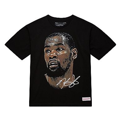 Unisex Mitchell & Ness Kevin Durant Black NBA Real Big Face Player T-Shirt