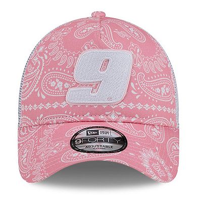 Men's New Era Pink Chase Elliott 9FORTY A-Frame Trucker Paisley Adjustable Hat