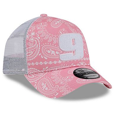 Men's New Era Pink Chase Elliott 9FORTY A-Frame Trucker Paisley Adjustable Hat