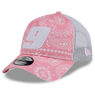 Men's New Era Pink Chase Elliott 9FORTY A-Frame Trucker Paisley Adjustable Hat