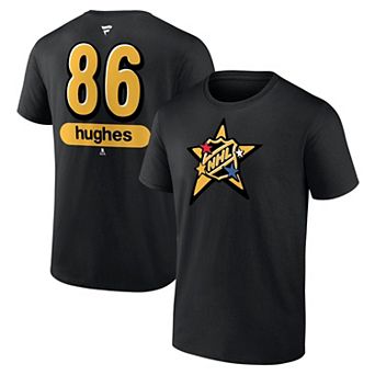 Men's Fanatics Jack Hughes Black 2024 NHL All-Star Game Authentic Stack Name & Number T-Shirt