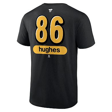 Men's Fanatics Jack Hughes Black 2024 NHL All-Star Game Authentic Stack Name & Number T-Shirt