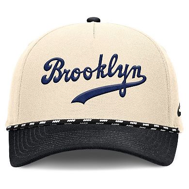 Men's Nike Natural/Black Brooklyn Dodgers Cooperstown Collection Rise Adjustable Hat