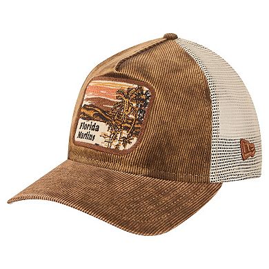 Men's New Era Dark Brown Florida Marlins Vintage Landscape 9TWENTY A-Frame Adjustable Trucker Hat