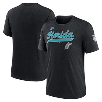 Men's Nike Heather Black Florida Marlins Cooperstown Collection Eras Tri-Blend T-Shirt