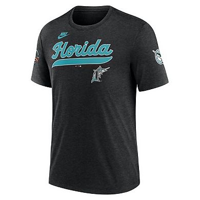 Men's Nike Heather Black Florida Marlins Cooperstown Collection Eras Tri-Blend T-Shirt
