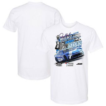 Men's Checkered Flag Sports White Denny Hamlin 2025 Enjoy Illinois 300 Race Winner T-Shirt