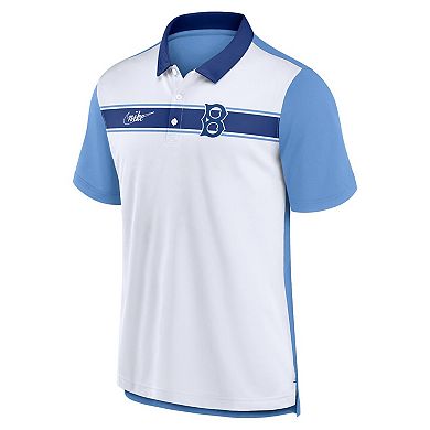 Men's Nike White/Light Blue Brooklyn Dodgers Rewind Stripe Polo
