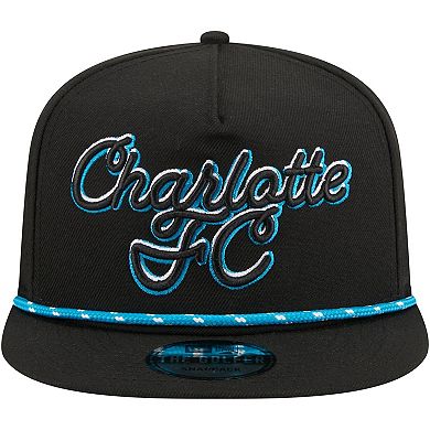Men's New Era Black Charlotte FC Script Golfer Adjustable Hat