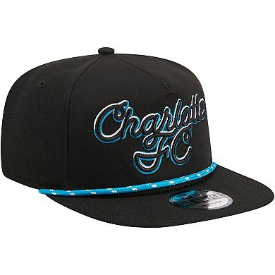 Men's New Era Black Charlotte FC Script Golfer Adjustable Hat