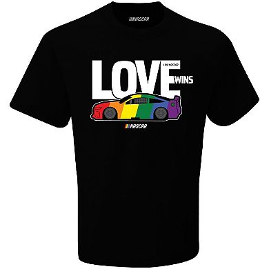 Men's Checkered Flag Black NASCAR Love Wins T-Shirt