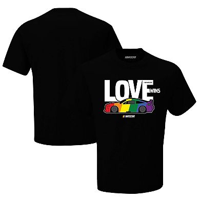 Men's Checkered Flag Black NASCAR Love Wins T-Shirt
