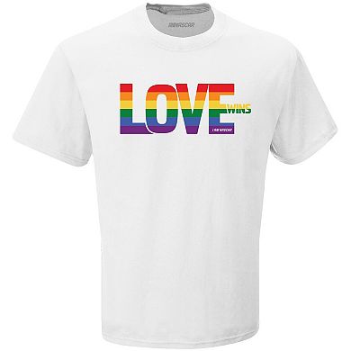 Men's Checkered Flag White NASCAR Love Wins T-Shirt