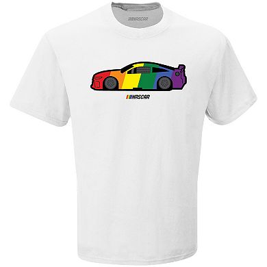 Men's Checkered Flag White NASCAR Rainbow Flag Car T-Shirt