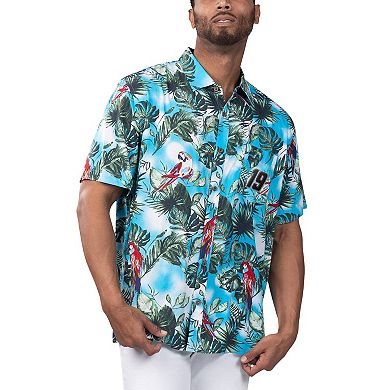Men's Margaritaville Light Blue Martin Truex Jr Jungle Parrot Party Button-Up Shirt