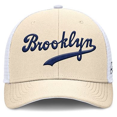 Men's Nike Natural Brooklyn Dodgers Cooperstown Collection Dri-FIT Rise Trucker Adjustable Hat