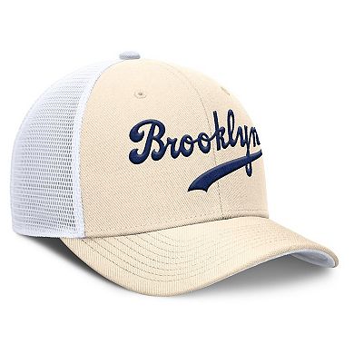 Men's Nike Natural Brooklyn Dodgers Cooperstown Collection Dri-FIT Rise Trucker Adjustable Hat
