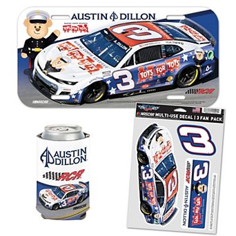 "WinCraft Austin Dillon Toys For Tots Three-Piece Can Cooler, License Plate, & Three-Pack Fan Decal Set"