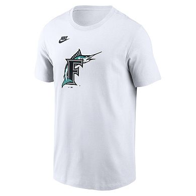 Men's Nike White Florida Marlins Cooperstown Collection Logo T-Shirt
