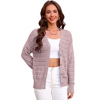 Women Long Sleeve Knit Button Down Cardigan