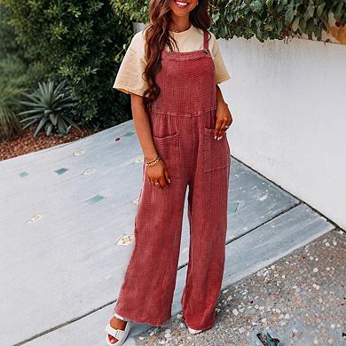 Women's Casual Wide Leg Long Pants Jumpsuits Loose Overalls Rompers With Pockets