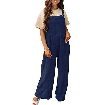 Women's Casual Wide Leg Long Pants Jumpsuits Loose Overalls Rompers With Pockets