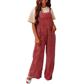 Women's Casual Wide Leg Long Pants Jumpsuits Loose Overalls Rompers With Pockets