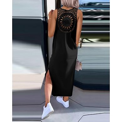 Women's Sleevelee Casual Scoop Neck Basic Split Maxi Tank Dress