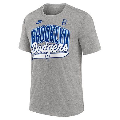 Men's Nike Heather Gray Brooklyn Dodgers Cooperstown Collection Retro Tri-Blend T-Shirt