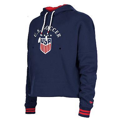 Women's 5th & Ocean by New Era Navy USWNT Athleisure Cropped Fleece Pullover Hoodie