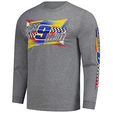 Men's Classic Ink Heather Charcoal Chase Elliott Long Sleeve T-Shirt