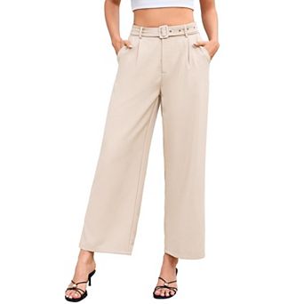 Women's High Waisted Palazzo Pants Belted Wide Leg Casual Loose Long Trousers with Pockets