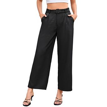 Women's High Waisted Palazzo Pants Belted Wide Leg Casual Loose Long Trousers with Pockets