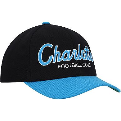 Men's Mitchell & Ness Black Charlotte FC Team Script 2.0 Stretch Snapback Hat