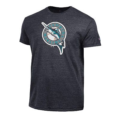 Men's Champion Black Florida Marlins Cooperstown Logo Tri-Blend T-Shirt