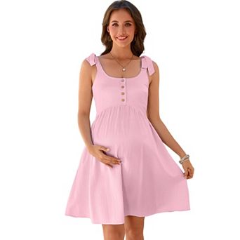 Women Maternity Sleeveless Button Stripe Dress