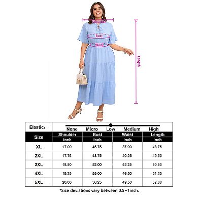 Plus Size Women Elegant Short Sleeve Tie Neck Wedding Guest Dress