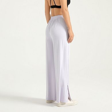 Women's High Waist Wide Leg Sweatpants Summer Pants Lightweight Beach with Pocket Split Leg