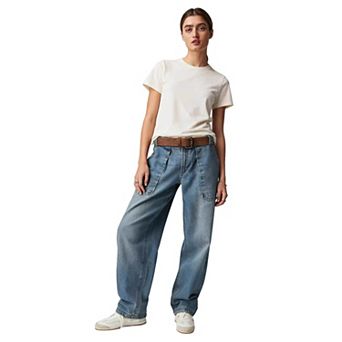 Womens Baggy Wide Leg Jeans Mid Waist Straight Leg Denim Pants Y2K Casual Loose Fit Jeans