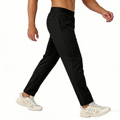 Men's Quick Dry Straight Leg Pants with Elastic Waist & Side Pockets for Active Wear