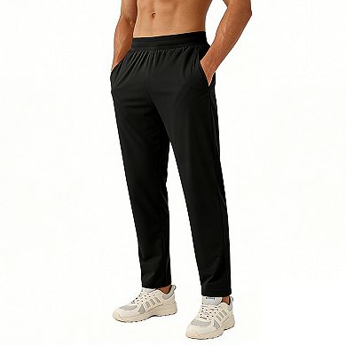 Men's Quick Dry Straight Leg Pants with Elastic Waist & Side Pockets for Active Wear