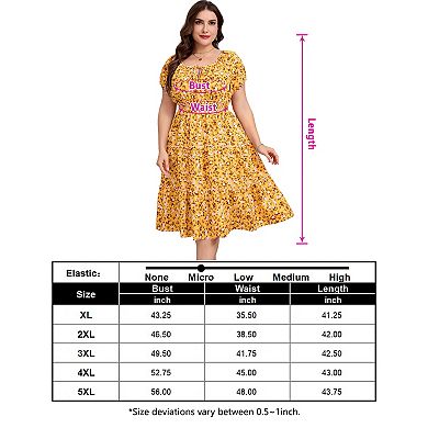 Plus Size Women's Casual Floral Printed Short Sleeve Tie Neck Dress