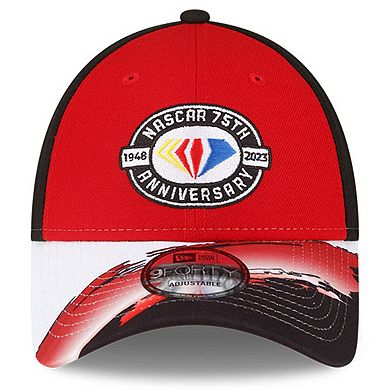 Men's New Era Red/Black NASCAR 75th Aniversary 9FORTY Visor Streak Snapback Adjustable Hat