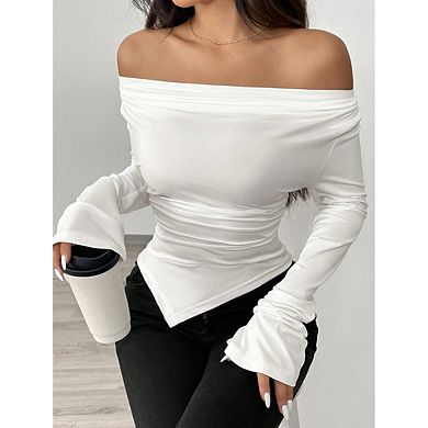 Women V Neck Long Sleeve Slim Tee Top