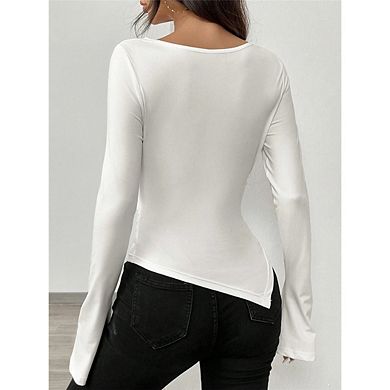 Women V Neck Long Sleeve Slim Tee Top