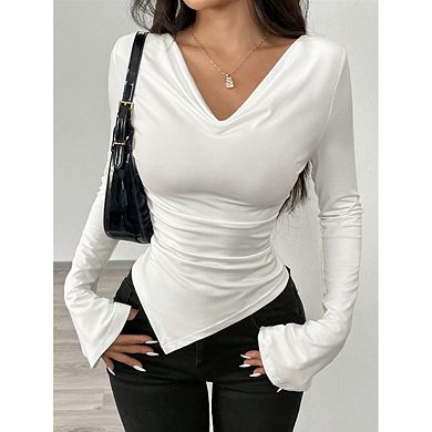 Women V Neck Long Sleeve Slim Tee Top